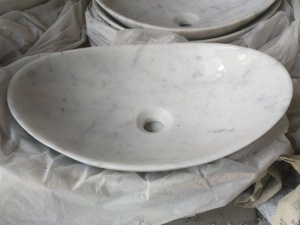 Carrara White Marble Vanity Top Oval Tvättställ