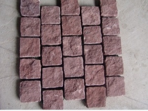 Red Porphyry Stone Cube Paving Garden Style